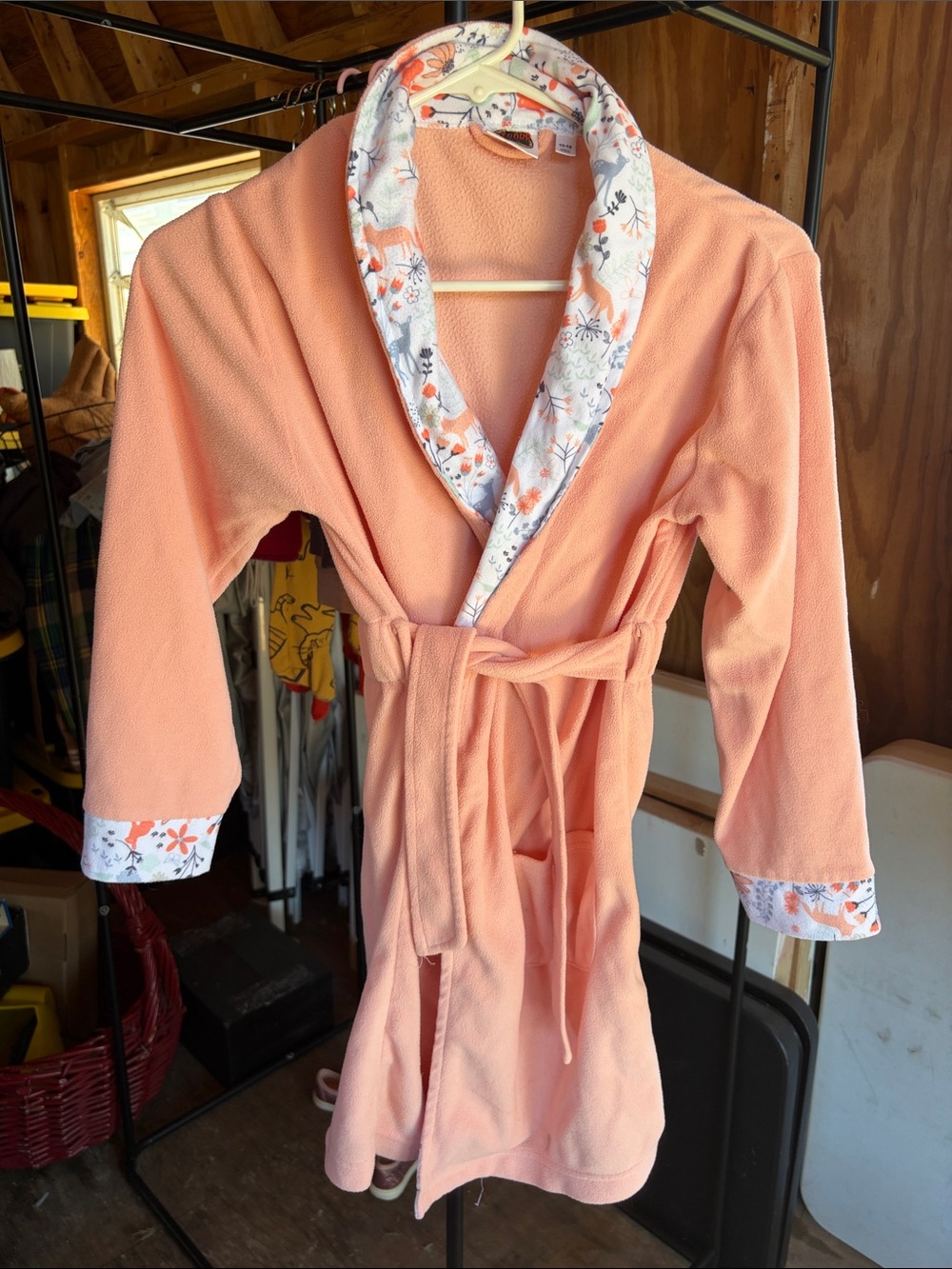 Peach Floral-Trim Plush Robe
